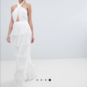 ASOS Halter White Fringe Jumpsuit - sz 8